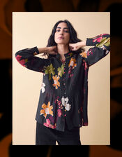 Clemence Camille Floral Print Blouse, Black (BLACK), large