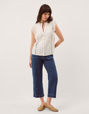 Lacy Sleeveless Broderie Top, Ivory (IVORY), large