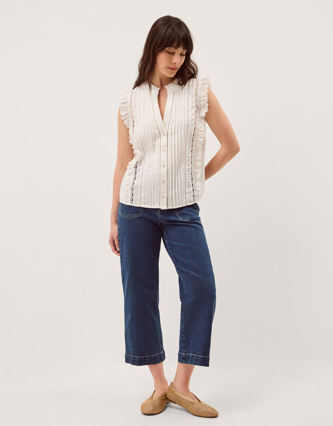 Lacy Sleeveless Broderie Top, Ivory (IVORY), large