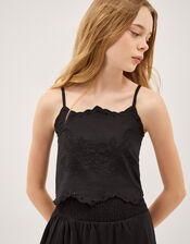 Embroidered Cotton Top & Skirt Set, Black (BLACK), large