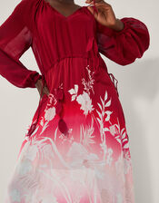 Lilian Floral Print Ombr&eacute; Maxi Dress, Red (RED), large