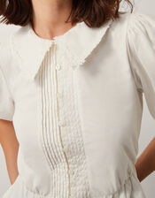 Celia Puff Sleeve Collar Jersey Blouse, Ivory (IVORY), large