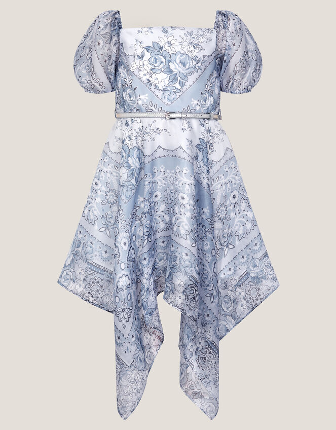 Paris Paisley Print Hanky Hem Dress, Blue (BLUE), large