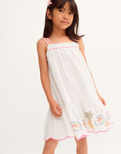 Pineapple Embroidered Scallop Swing Dress, White (WHITE), large