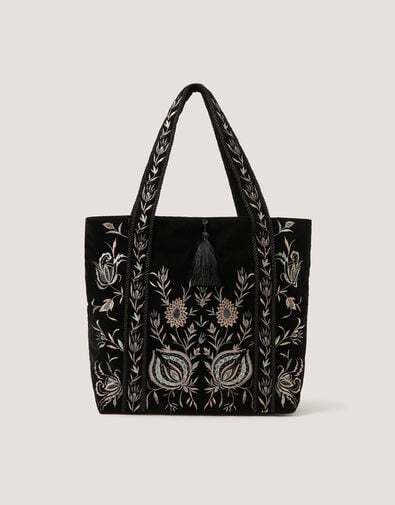 Osha Embroidered Velvet Tote Bag, , large