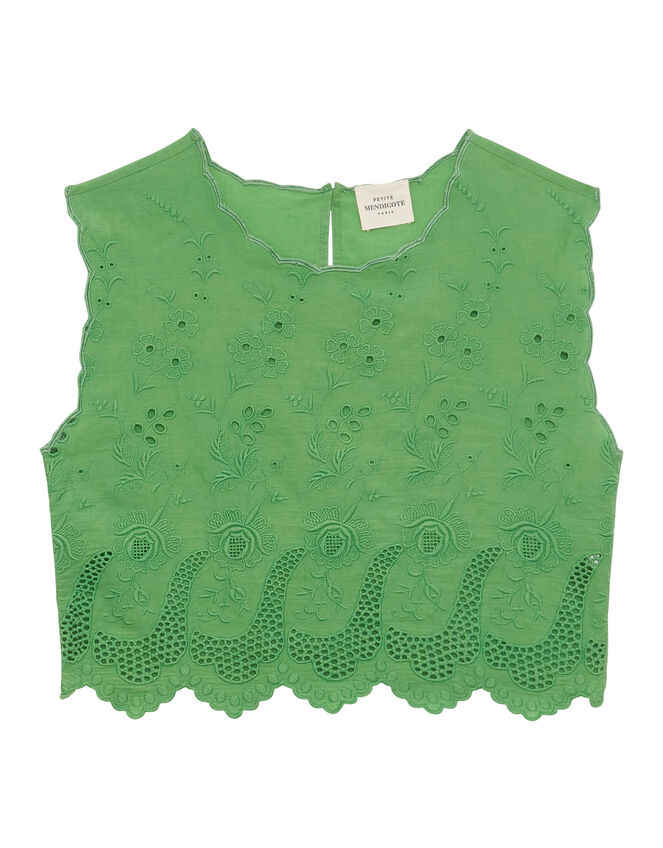 Petite Mendigote Tifaine Broderie Cropped Top, Green (GREEN), large