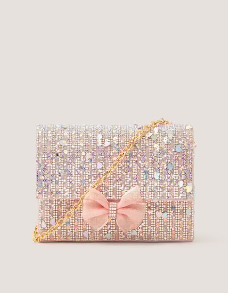 Rhinestone Embellished Bow Bag, , large