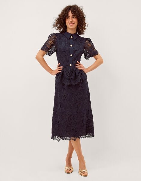 Alice Lace Peplum Midi Dress, Blue (NAVY), large