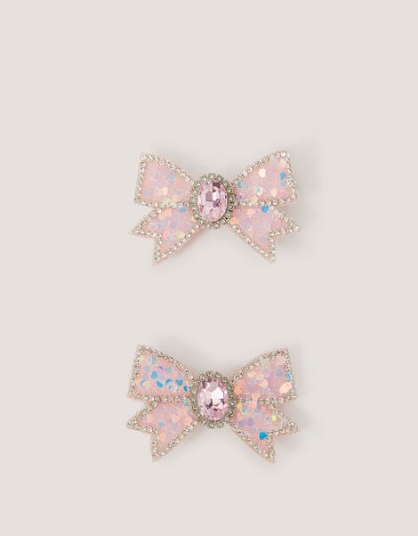 2-Pack Jewel Bow Hair Clips, Pink (PINK), large