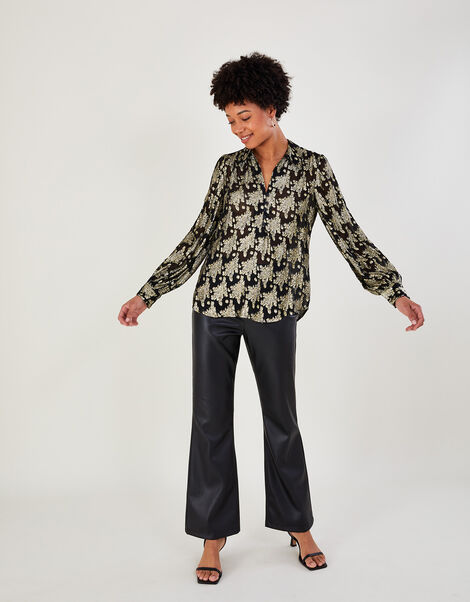 Rachel Metallic Print Blouse with Sustainable Viscose, Black (BLACK), large