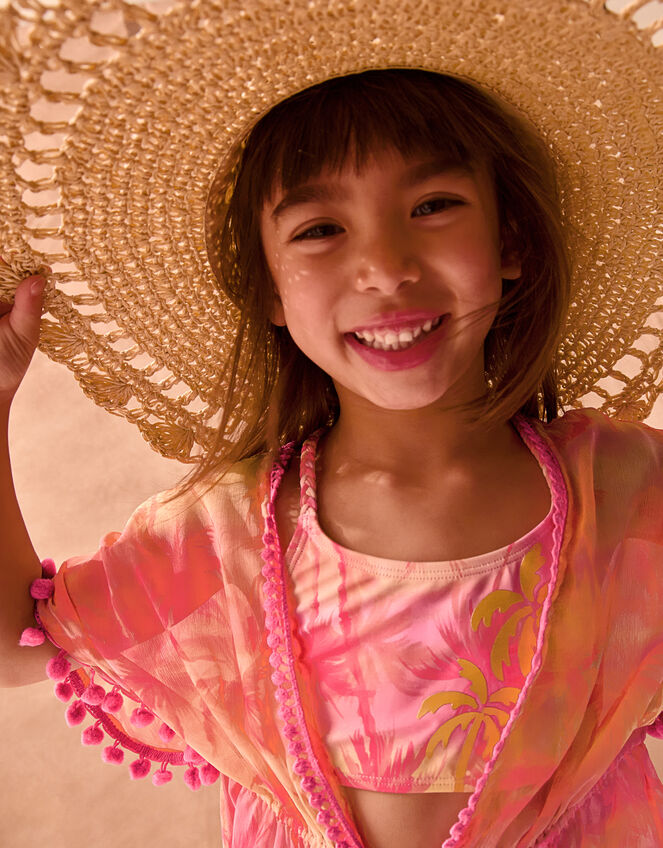 Palm Print Pom Pom Kaftan, Orange (ORANGE), large