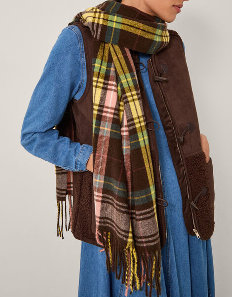 Halle Check Tassel Scarf, , large