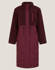 Marlo Faux Shearling Quilted Coat, Red (BURGUNDY), large