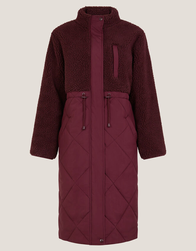 Marlo Faux Shearling Quilted Coat, Red (BURGUNDY), large