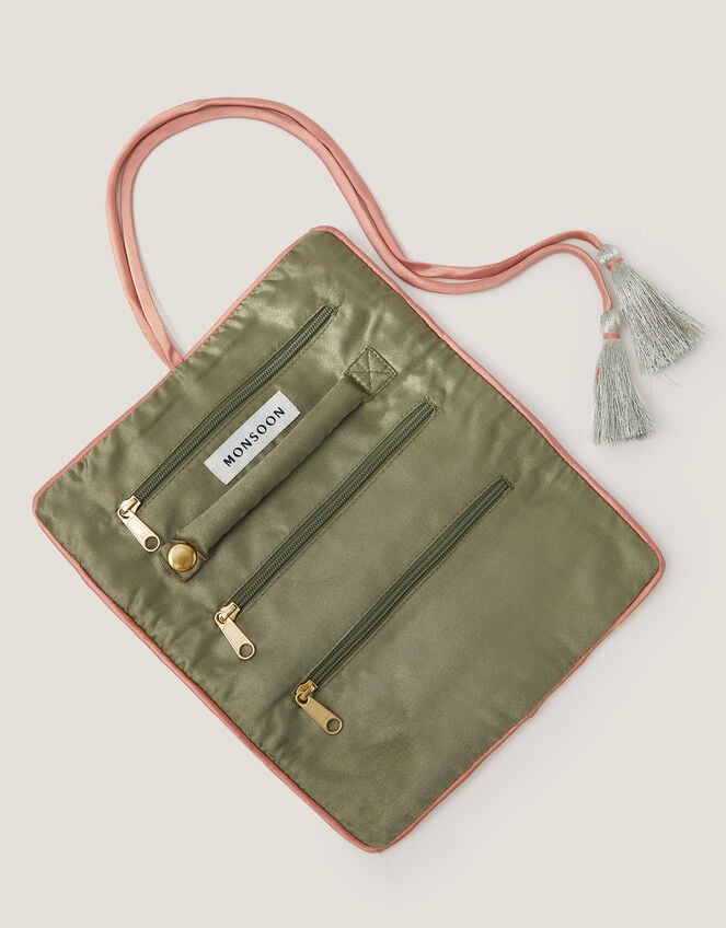 Floral Embroidered Velvet Jewellery Storage Roll , , large