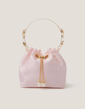 Floral Metal Handle Bag, Pink (PINK), large