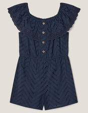 Frilly Broderie Playsuit, Blue (NAVY), large