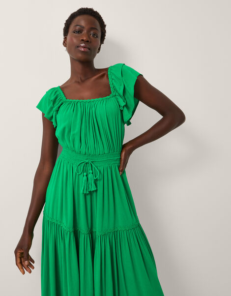 Isabela Square Neck Midi Dress, Green (GREEN), large