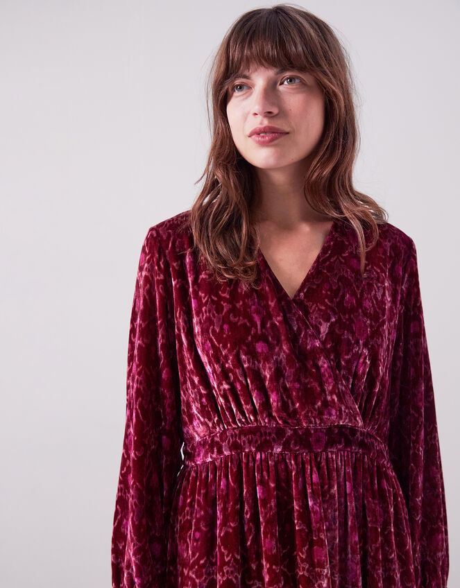 East Jude Print Velvet Midi Dress, Red (BERRY), large