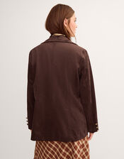 Eva Faux Suede Longline Jacket, Brown (DARK BROWN), large