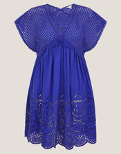 Lola Broderie Mini Swing Dress, Blue (BLUE), large