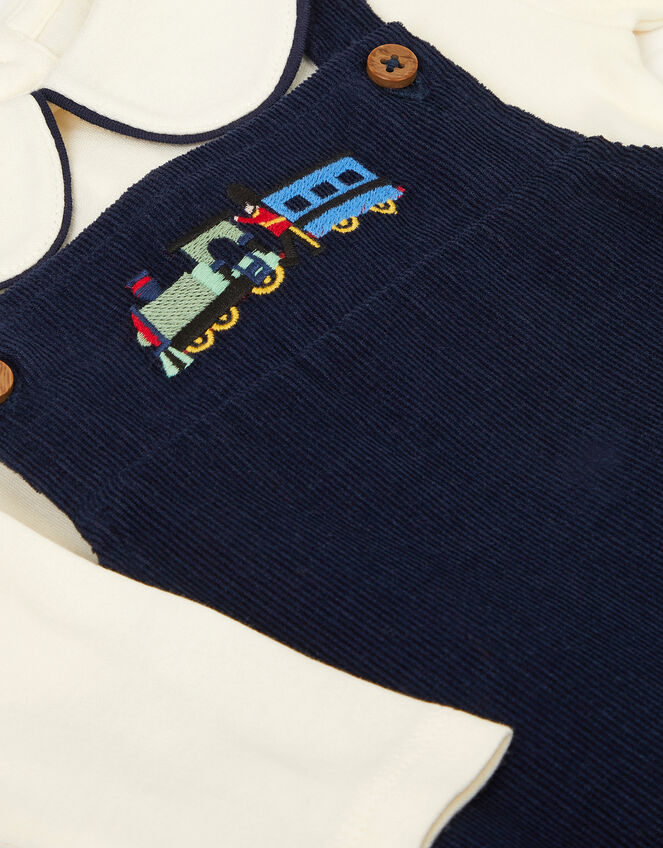 Newborn Train Embroidered Top & Corduroy Dungarees Set , Blue (NAVY), large