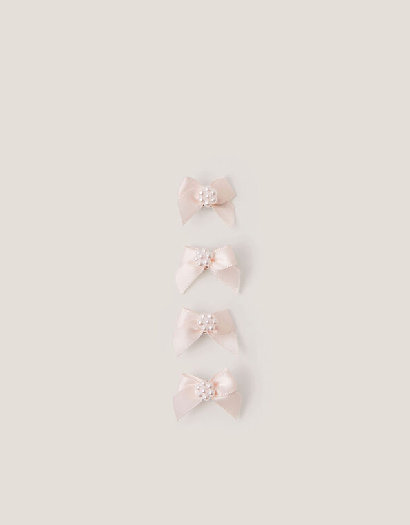 4-Pack Mini Pearl Bow Hair Clips, Pink (PALE PINK), large