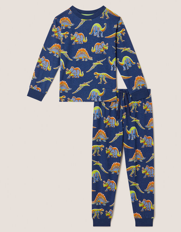 Dinosaur Print Long Pyjamas Set, Blue (NAVY), large