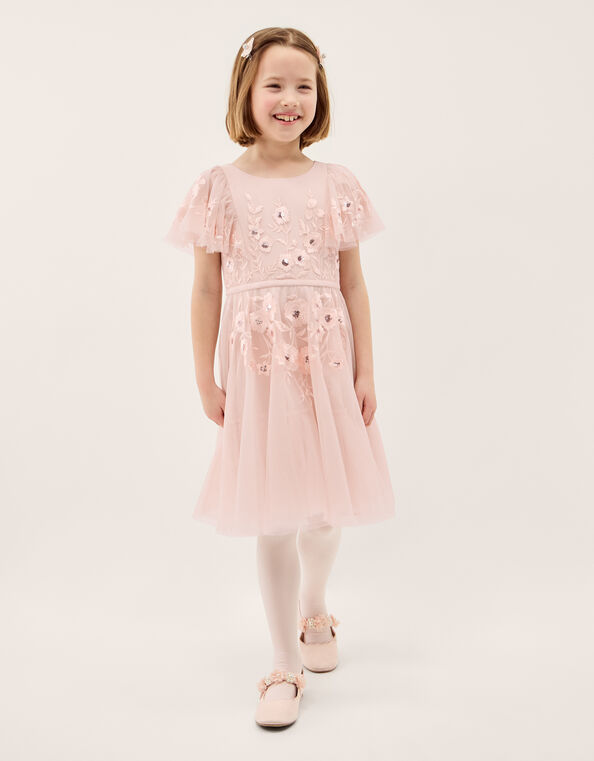 Oelene Floral Embroidered Skater Dress, Pink (PINK), large