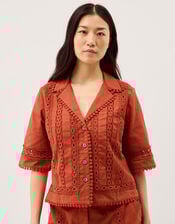 Irina Lace Trim Shirt, Orange (RUST), large