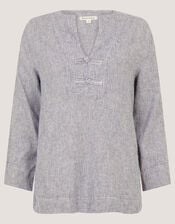 Alexis Stripe Linen-Blend Top, Blue (NAVY), large