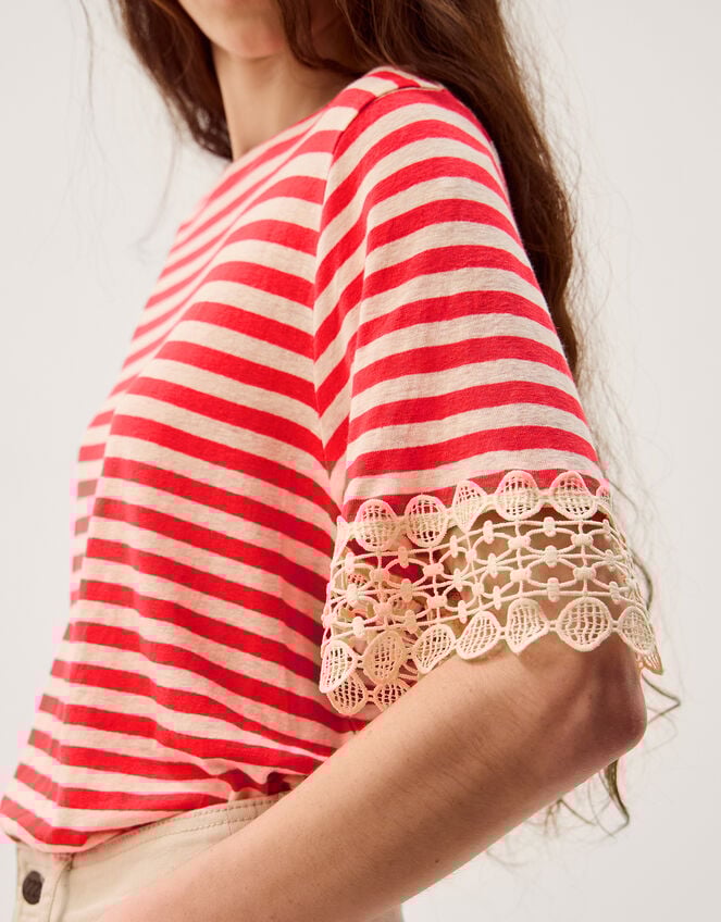 Sasha Stripe Linen Blend T-Shirt, Red (RED), large