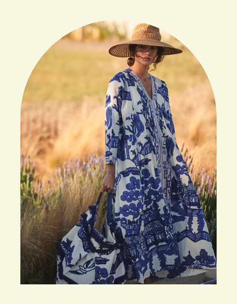 One Hundred Stars Giant Willow Print Midi Dress, Blue (BLUE), large