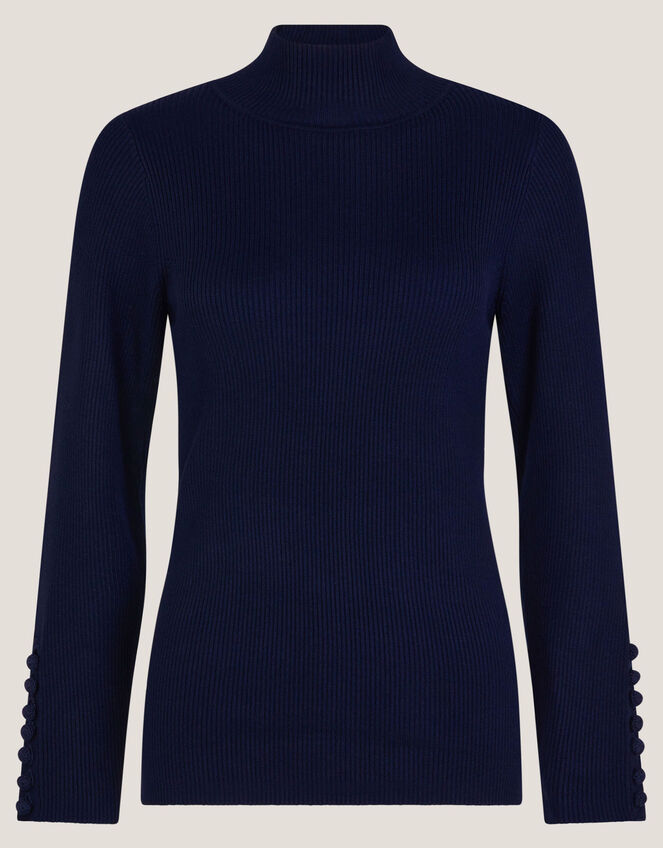 Ruby Ribbed Polo Neck Jumper, Brown (CHOCOLATE), large