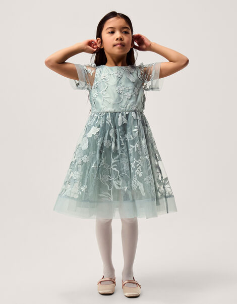 Montecarlo Floral Embroidered Party Dress, Green (SAGE), large