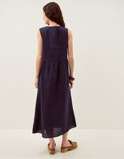 Posey Sleeveless Linen Midi Dress, Blue (NAVY), large