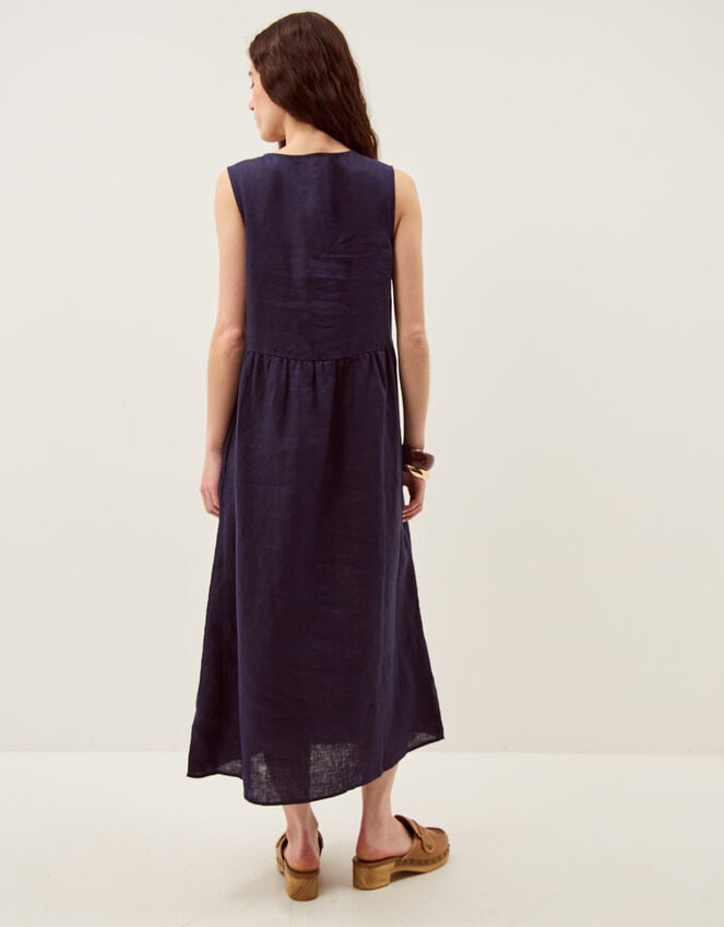 Posey Sleeveless Linen Midi Dress, Blue (NAVY), large