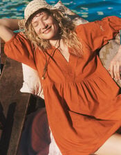 Noelle Embroidered Mini Dress, Orange (ORANGE), large
