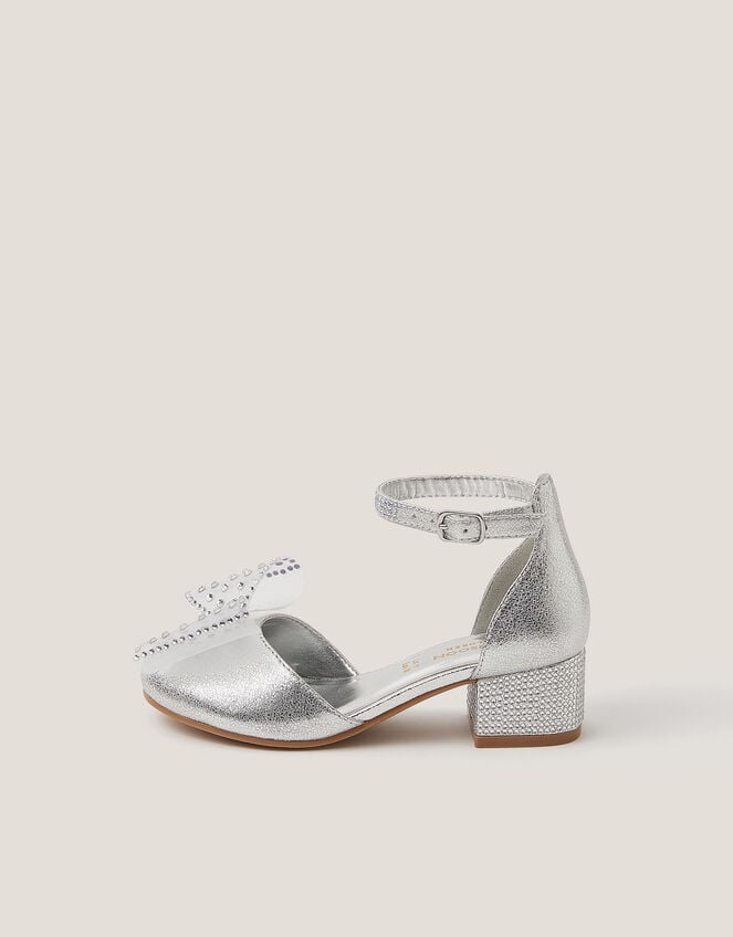 Diamant&eacute; Bow Metallic Two-Part Heels, Silver (SILVER), large