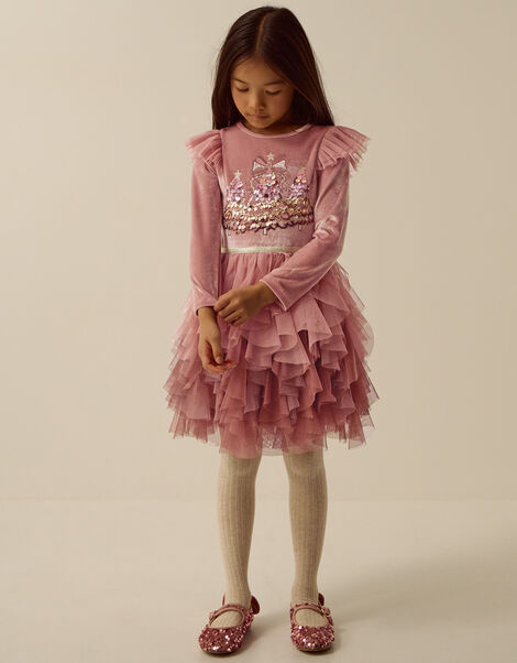 Sequin Christmas Tree Velvet Disco Dress, Pink (PINK), large