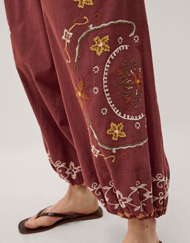 Greta Embroidered Balloon Pants, Brown (CHOCOLATE), large