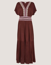 Jacqueline Embroidered Jersey Midi Dress, Brown (BROWN), large