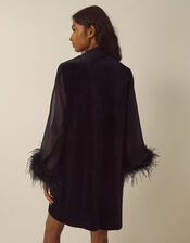 Sadie V-Neck Faux Feather Velvet Mini Dress, Black (BLACK), large