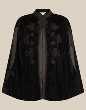Fenya Velvet Cape Coat, Black (BLACK), large