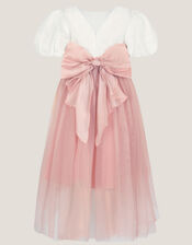 Puff Sleeve Satin Tulle Dress, Pink (PINK), large
