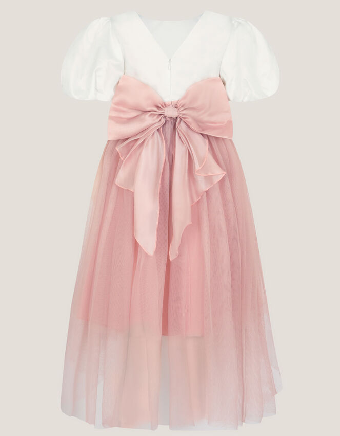 Puff Sleeve Satin Tulle Dress, Pink (PINK), large