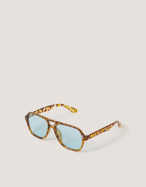 Blue-Tinted Tort Aviator Sunglasses, , large
