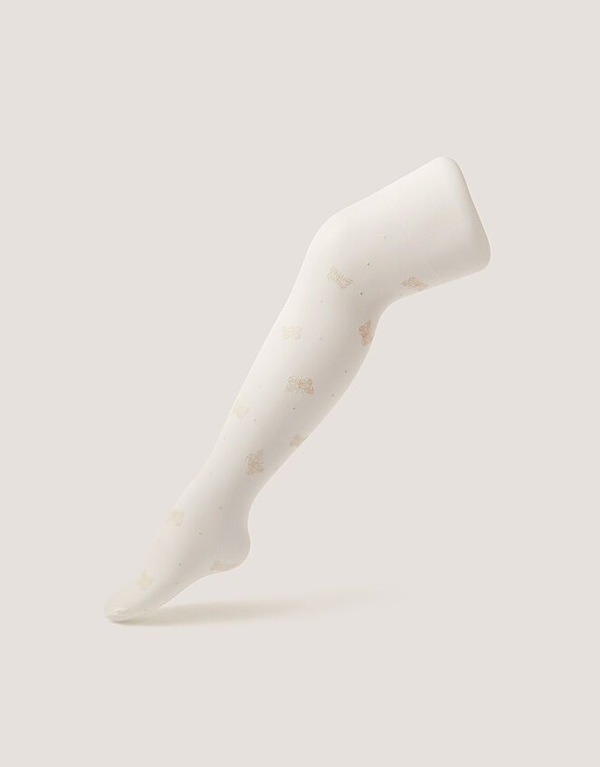 20 Denier Polka Dot Butterfly Tights, White (WHITE), large