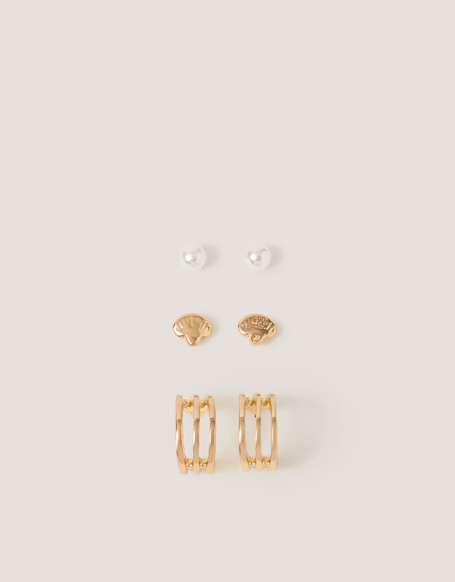 3-Pack Shell Stud & Hoop Earrings, , large