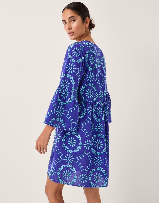 Lyla Embroidered Flute Sleeve Mini Dress, Blue (BLUE), large